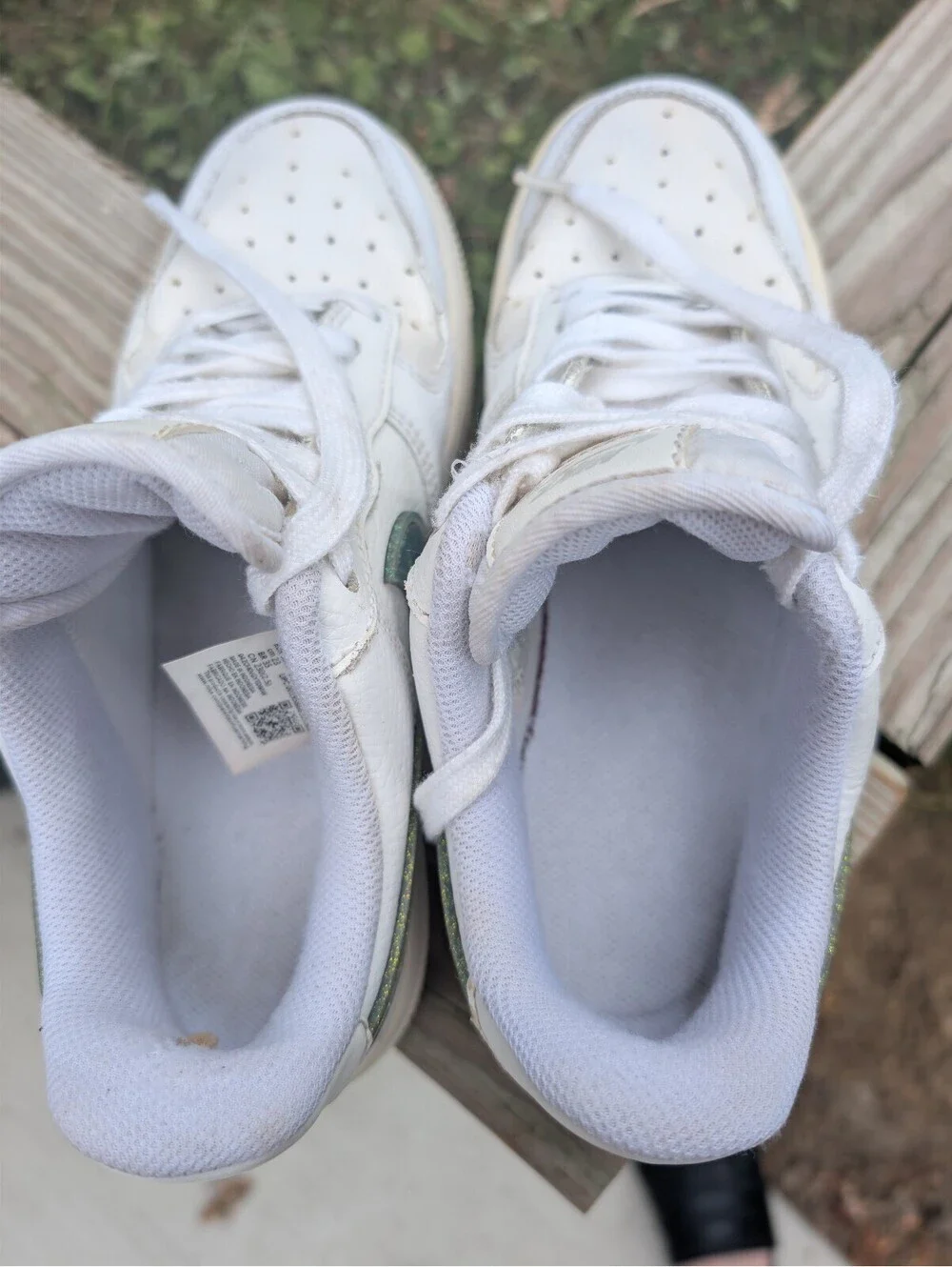 Nike Air Force 1 White Sneakers with Green Swoosh